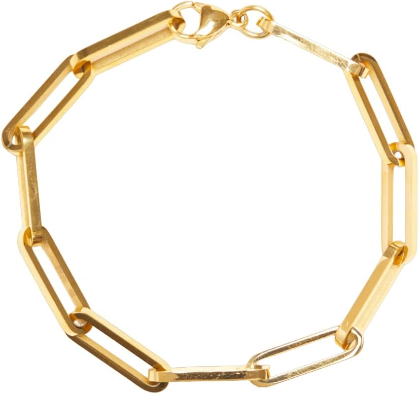Shapes Studio 18K Gold Plated Thick Paperclip Chain Bracelet for Women/Men