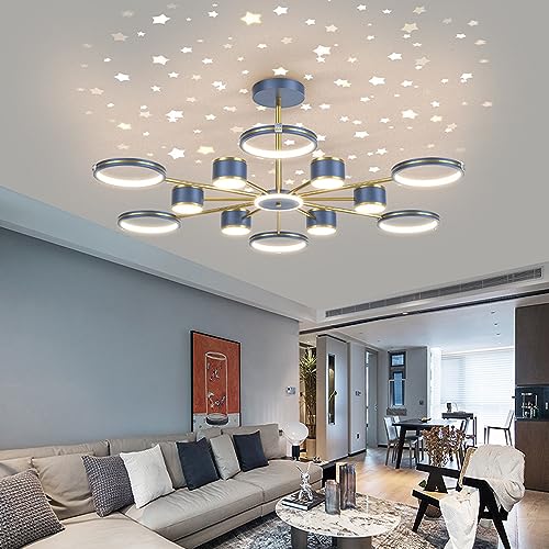 Plafond LED dimmable lustre cuisine moderne cercle bleu doré - 5