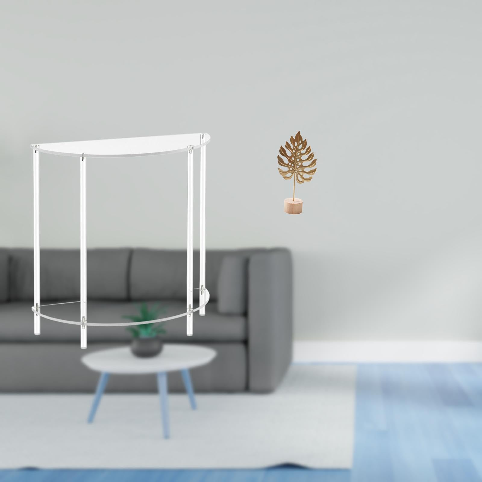Enakshi® Acrylic Leaf Side Table with Metal Leaf Sculpture Accent Two Tier Skinny Nightstand Nordic Creative Ornament for Home Living Room Decor|Home & Garden | Furniture | Tables-image-12