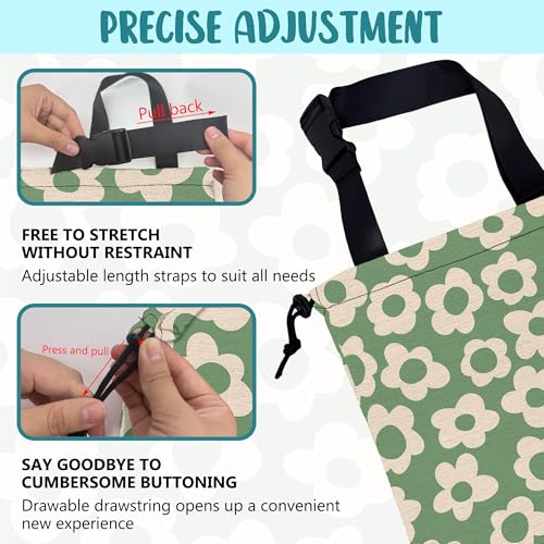 Image of Car Garbage Bag Vintage Green Groovy Flowers Drawstring Car Trash Bag Hanging for Back Seat with Adjustable Buckle Canvas Vehicle Trash Can Easy-to-Install