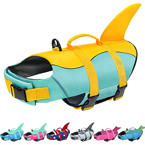 Malier Dog Life Jacket, Ripstop Dog Life Vest with High Buoyancy for Swimming Boating, High Visibility Shark Puupy Lifesaver for Small Medium Large Dogs (Medium)