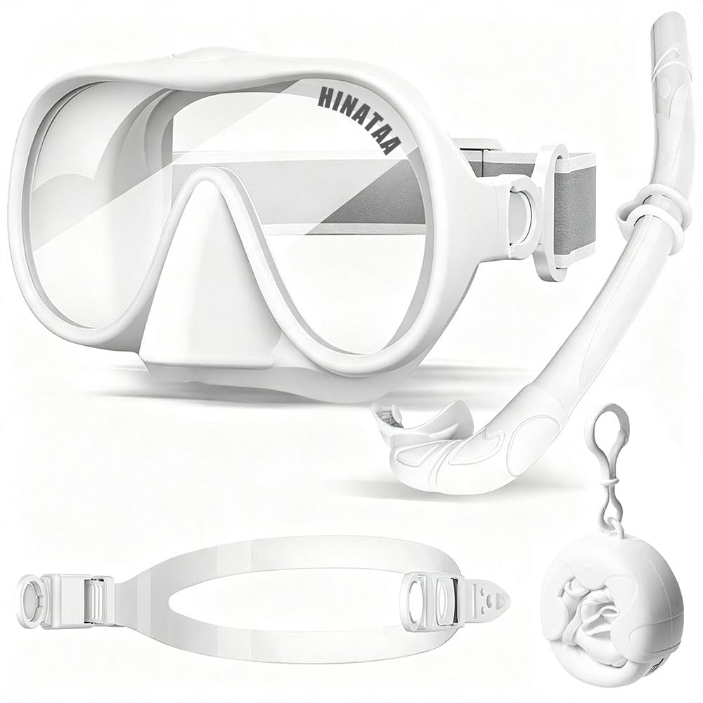 Snorkeling Gear for Adults, 2 Types of Head Straps Snorkel Set Adults，White