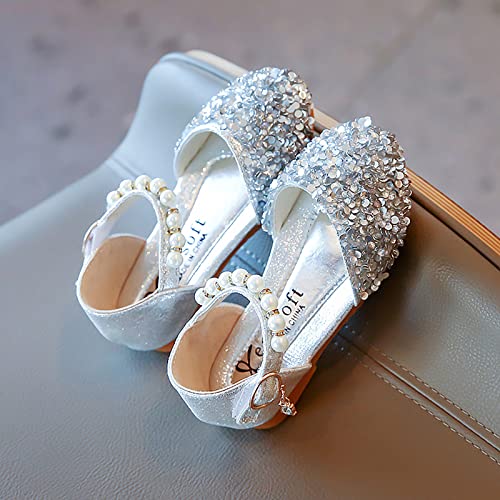 EnJoCho Little Girls' Bling Bowknot Kids Baby Sandals Single Shoes Princess Pearl Girls Crystal Infant Baby Shoes (Silver-b#qh, 8.5 Toddler)4