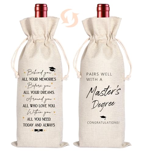 Combina bem com um saco de vinho de mestrado | Presente de mestrado | Saco de vinho de formatura | Presente engraçado de formatura | Presente para ele ela | Classe de 2025 (Bege-MASTER'S)