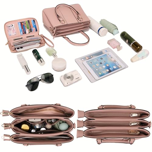 Image of Qiyuer Purses and Wallet Set for Women Satchel Handbag Tote Bag | 3 Zippered Compartments,Pebble PU leather,Multi-slot design,Everyday commuting