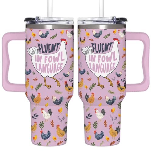 AT2Z GLOBAL Chicken Gifts for Women - Christmas, Birthday, Mothers Day Gifts Idea for Chicken Lovers - Chicken Themed 40oz Tumbler with Handle by AT2Z GLOBAL - Used condition - US$20.32