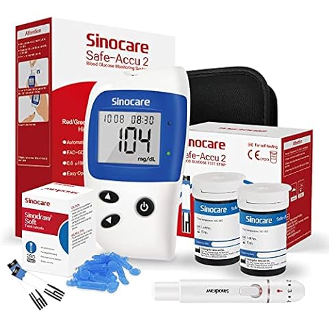 sinocare Safe Accu2 Blutzuckermessgerät, Diabetes-Set mit Blutzuckerteststreifen x 50, Schmerzfrei & Schnell, Wenig Probenvolumen- mg/dL Cover
