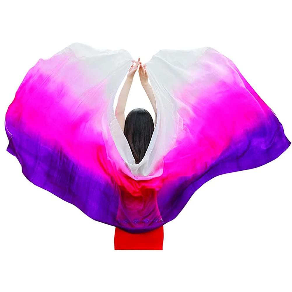 NimimanWomen 100% Real Silk Belly Dance Veils Dancing Hand Scarves Gradual Color Adult Size