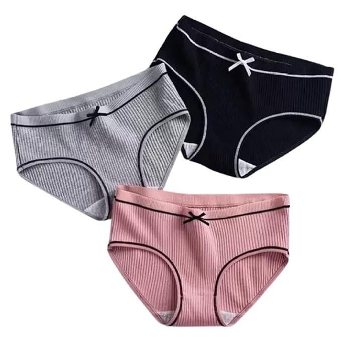 yathari Women's Cotton Ribbed Bikini Panties Pack of 3 Soft Breathable Mid-Rise Stretch Underwear, Comfortable Everyday Innerwear Girls Women (Pack of 3)-picture-44