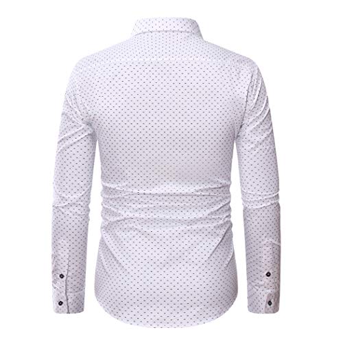 Wulful Men's Casual Long Sleeve Dress Shirt Print Cotton Business Button Down Shirts Regular Fit White #TOP1