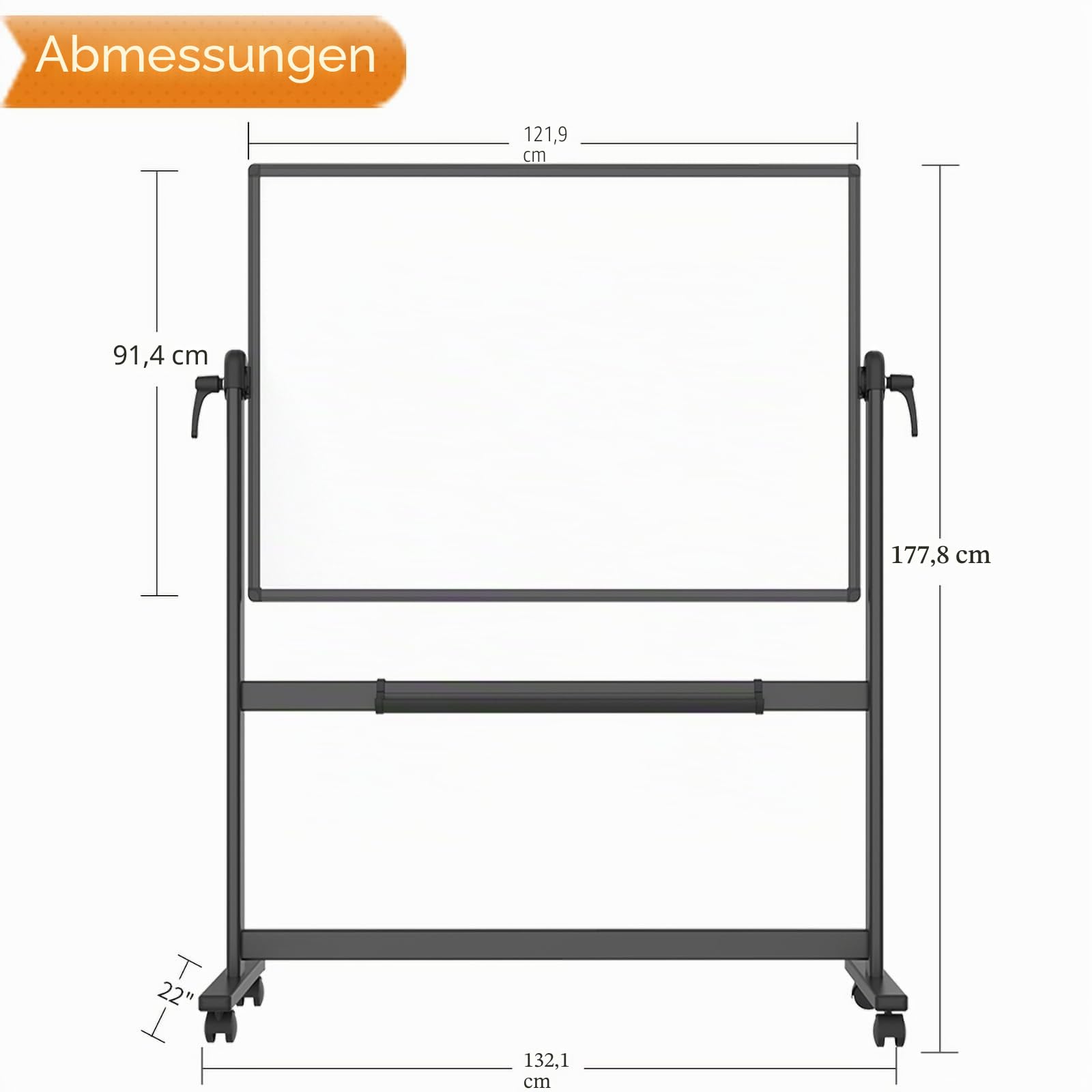 VIZ-PRO Doppelseitiges Magnetisches Mobiles Whiteboard, 120 x 90 cm, Schwarzer Aluminiumrahmen und Ständer