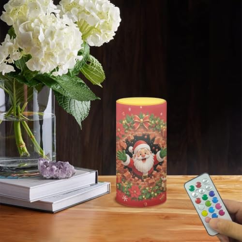 Image of Poceacles Flameless LED Candle Christmas Votive Lights Realistic Pillar Candle Decorative Tea Lights for Home Party Indoor Outdoor Decor, Red Santa Claus Print