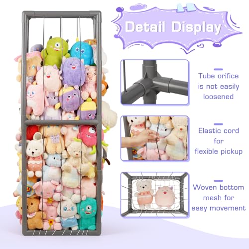 Image of Stuffed Animal Storage Zoo Holder Space Save, PVC Stuffed Animal Organizer | Vertical Plush Toy Organizer with Elastic Band and Net, Large Capacity Stuffy Storage for Playroom Bedroom Nursery