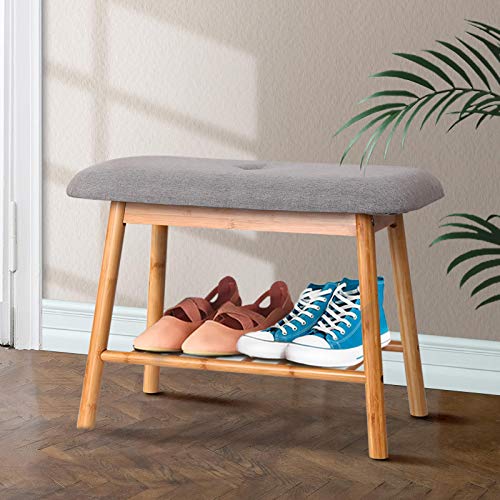 Artiss Shoe Rack Bench, Bamboo Shoes Storage Cabinet Organiser Benches Seat Ottoman Stool Organizer Home Decor Indoor Outdoor Bedroom Bathroom Hallway Furniture, Durable and Strong Grey