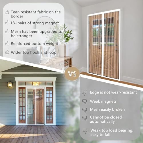 MAGICDOOR Magnet Fliegengitter Balkontür 120x200cm, Weiß Polyester Magnetvorhang Fliegengitter Tür Atmungsaktiv Selbstschließend Insektenschutz Fenster Ohne Bohren für Terrasse Schlafzimmer usw.