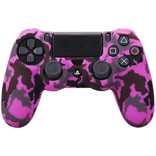 Yorha Water Transfer Printing Camouflage Silicone Cover Skin Case For Sony Ps4/Slim/Pro Dualshock 4 Controller X 2(Green+Dark Pink) With Pro Thumb Grips X 8 #TOP2