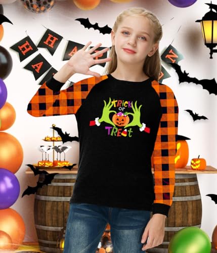 Image of Remimi Girls Thanksgiving Shirts Buffalo Plaid Raglan Tee Cute Turkey Holiday Party Long Sleeve Tshirt 5-14 Years