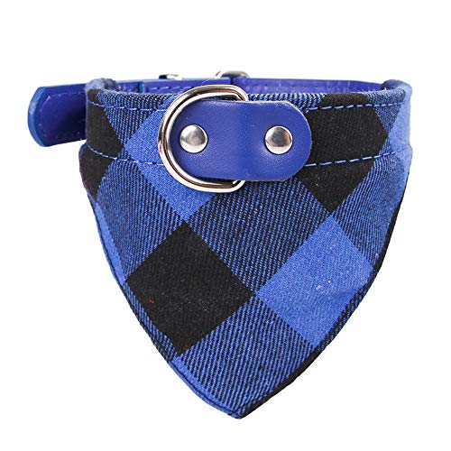 Newtensina Plaid Dog Bandana Cute Puppy Neckerchief Adjustable Puppy Collar Scarf for Dogs - Blue - XL