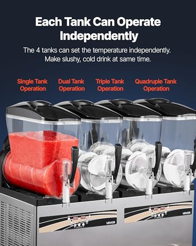 Image of VEVOR Slushie Machine, 12L /3.17Gal x 4 Tank Commercial Slushy Maker, Frozen Drink Maker with Self-Cleaning, Margarita Machine for Restaurants Bars Party for Slushie, Margaritas, Milkshake & More