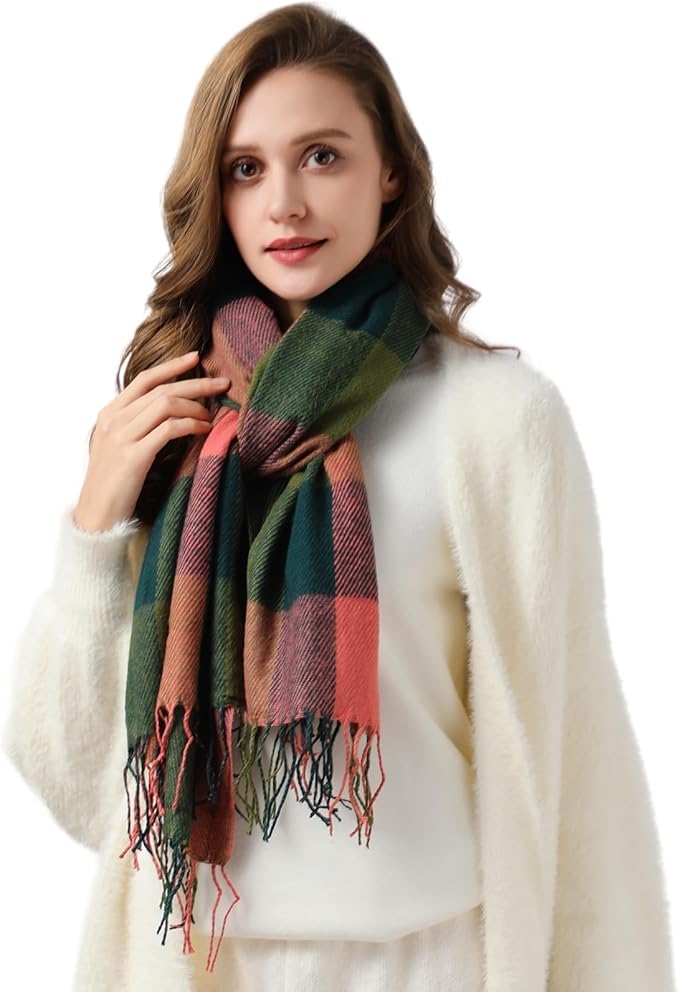 Womens Winter Scarf, Fashion Cashmere Feel Plaid Scarfs for Women2