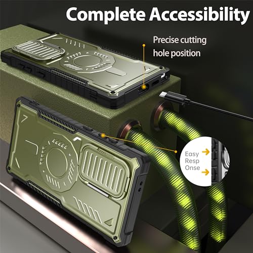 FITO for Samsung Galaxy S24 Ultra Case with Screen Protector, Military Grade Shockproof Phone Case with Camera Cover and Kickstand (Army Green)