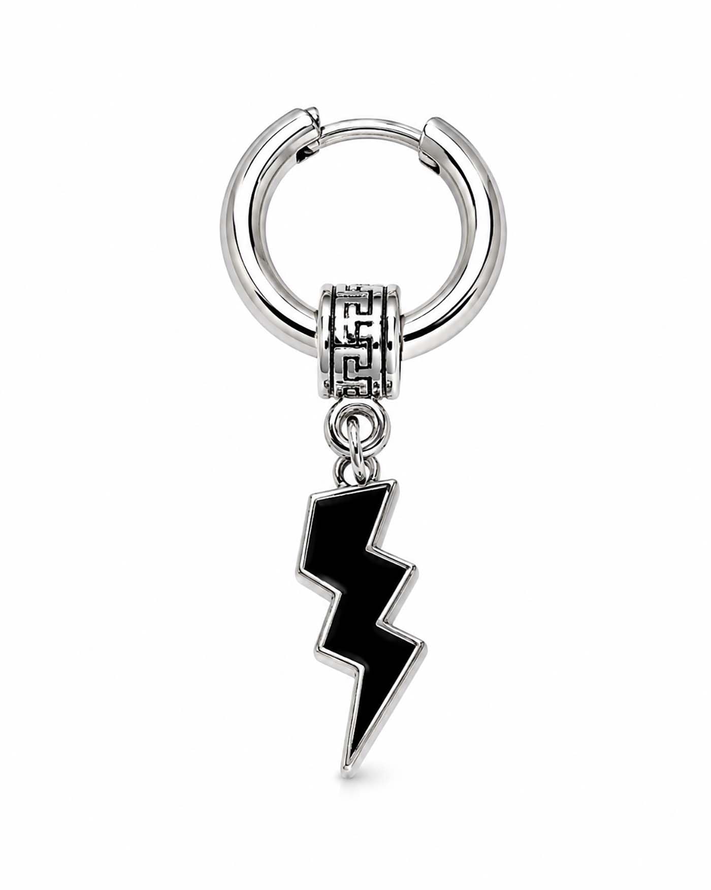 (1 Piece) Unisex Stainless Steel Silver Trendy Elegant Small Black Lightning Bolt Round Shaped Press Screw Pierced Style Clip on Metal Dangle Hoop Earrings for Men & Women-image-38