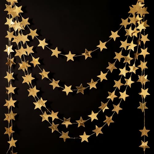 Image of Patelai 210 Feet Glitter Star Garland Banner 2026 Party Decoration Double Side Star Hanging String Streamer Paper Twinkle for Graduation Wedding Birthday (Champagne Gold)