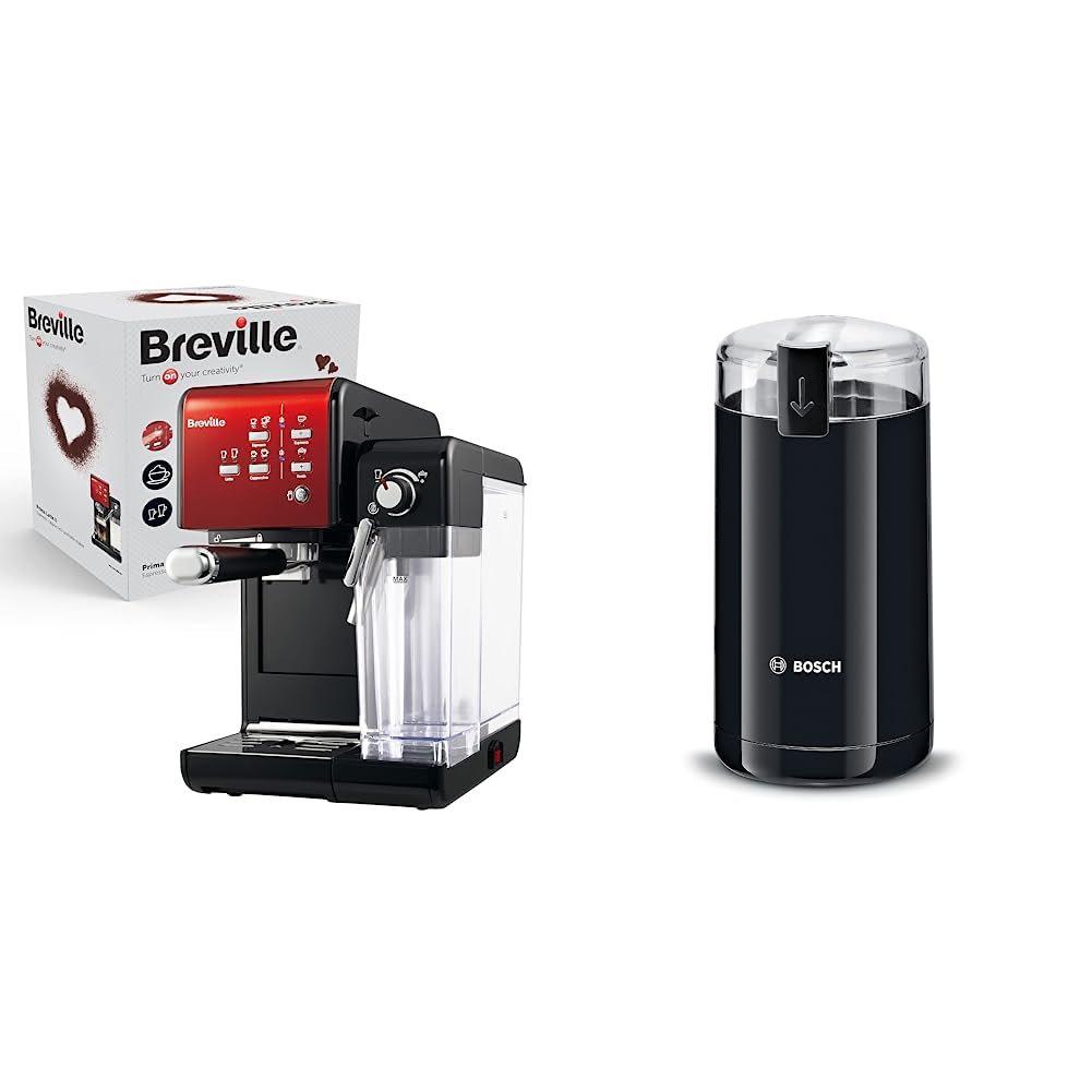 Breville Prima Latte II Siebträgermaschine Espressomaschine Bosch TSM6A013B Kaffeemühle Schwarz