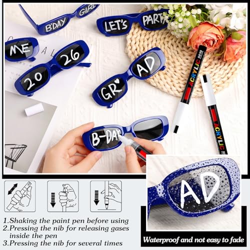 Image of Flutesan Personalized Rectangle Sunglasses with Marker Pens for Adult DIY Custom Birthday Wedding
