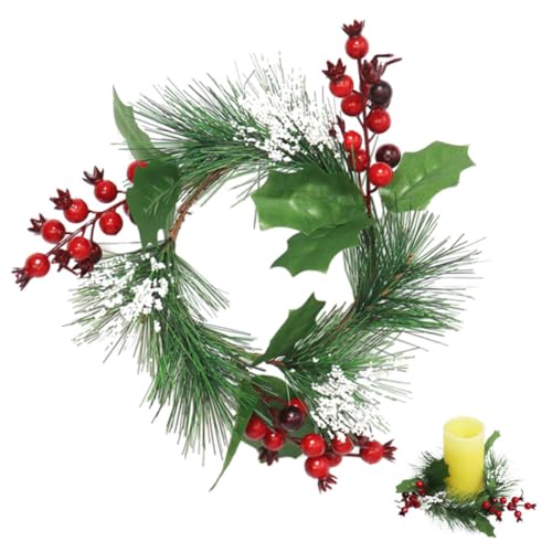 PRETYZOOM Candle Rings for Pillar Artificial Christmas Wreath Pine Needles Festive Decor