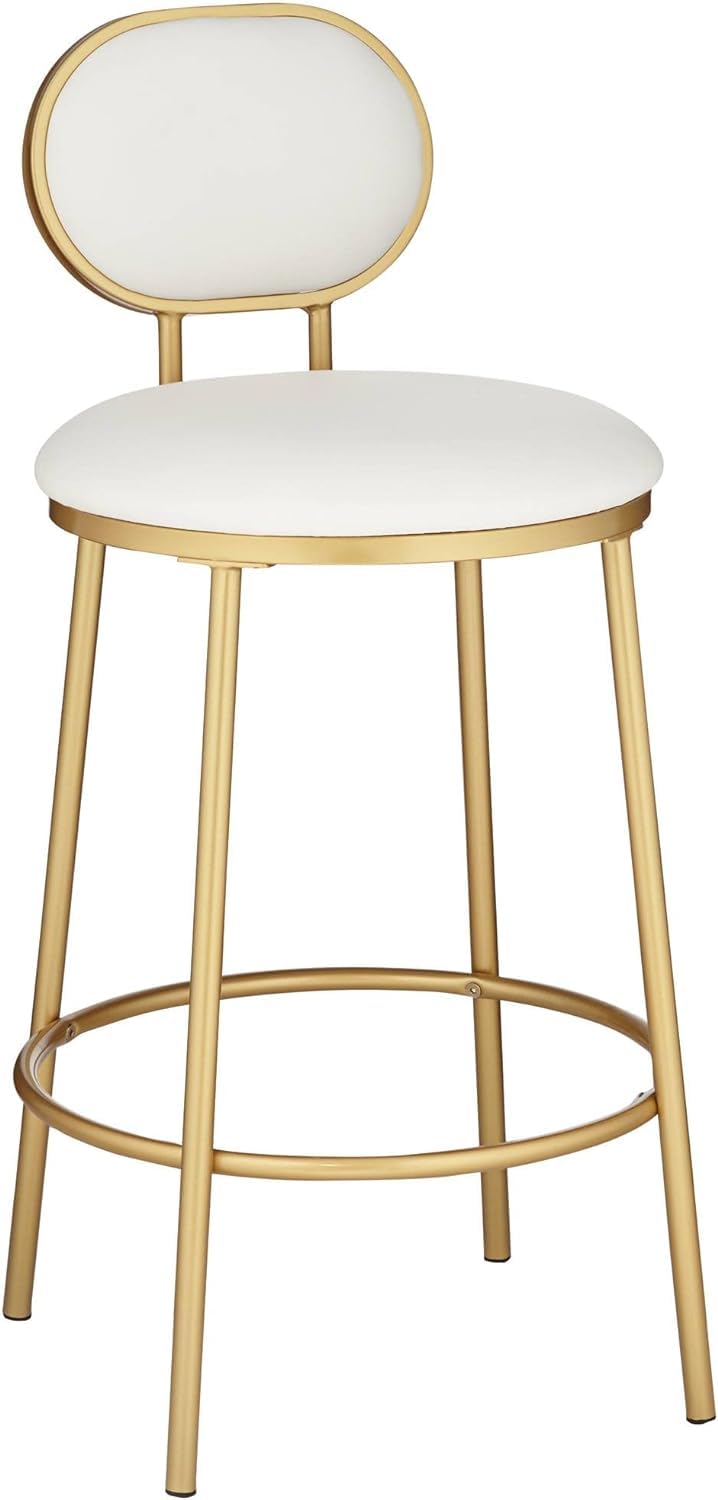 Nutech Decor Contemporary Elegance Gold Bar Stool with High Backrest, Modern White Velvet Upholstery, and Footrest Perfect for Kitchen Counters, Islands, and Stylish Homes-image-6