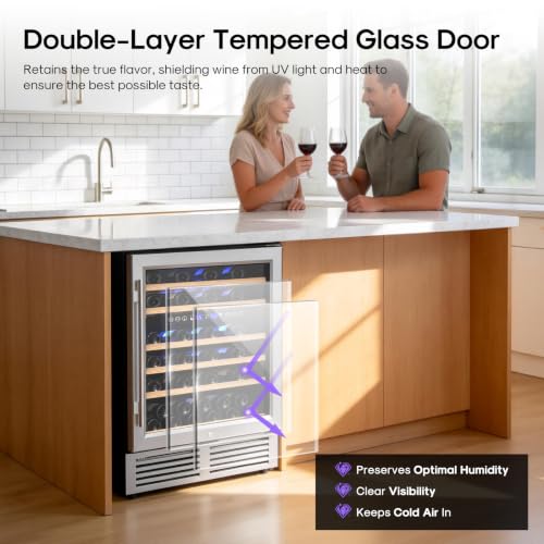 Image of ICEPURE 24 Inch Dual Zone Wine Fridge with 51 Bottle,40-65F Touch Control | Built-In or Freestanding, Under Counter Wine Cooler Refrigerator with Glass Door, Adjustable Shelves for Home Bar Kitchen