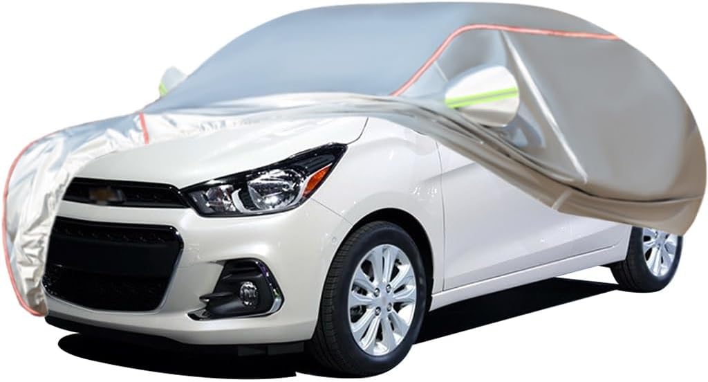 WOLWES Car Cover are Suitable for Chevrolet Spark All-Weather Windproof, Snowproof, Rainproof, UV-Protected and Breathable All-Season Universal with Side Door Zip Oxford Cloth Car Cover (Color : Whit