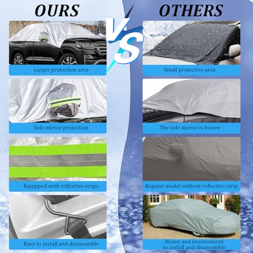 Image of HAMTRED Windshield Cover for Ice and Snow,Half Car Cover with Reflective Straps Protector Car Cover Sunroof Cover for Dustproof Sunproof UV Resistant, Protects Front Rear Window Cover(SUV)