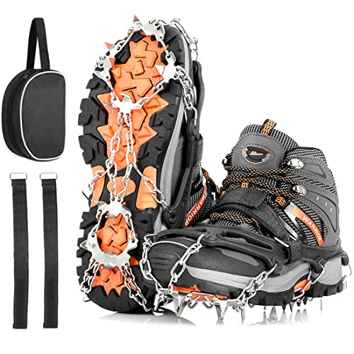 AGPTEK 19 Puntas Crampones Antideslizante, Crampones Nieve Hielo de Acero Inoxidable con Cinta Adhesiva y Bolsas, para Hombre y Mujer, L (40-44)
