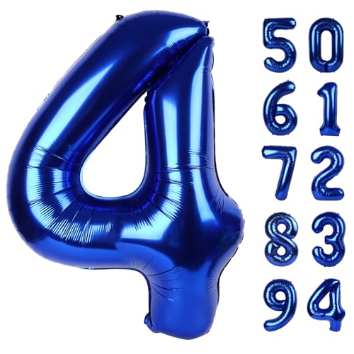 Image of Night Blue 4 Balloon, Number Balloons 40 Inch, 4th Birthday Decorations Four Large Numbers for Party Decor, Number 4 Balloon