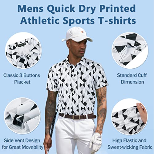 Tapulco Mens Fashionable Patterned Short Sleeve Sports Tshirts Quick Dry Breathable Soft Casual Athletic Workout Golf Polo Shirts Plaid Black White X-Large #TOP3