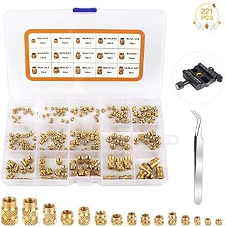 221PCS Thread Knurled Brass Nuts, M2 M2.5 M3 M4 M5 M6 Insert Embedment Nuts Assortment Kit Female Knurled Threaded Insert Nuts for 3D Printing(6 Specifications)