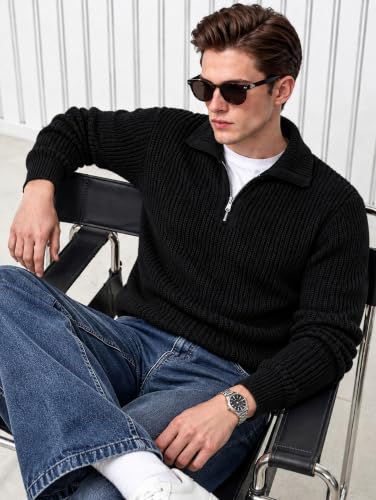 Image of Kvetoo Mens Woolen Sweater for Man Winter Quarter Zipper Knit Sweater Full Sleeve Office Wear Pullover
