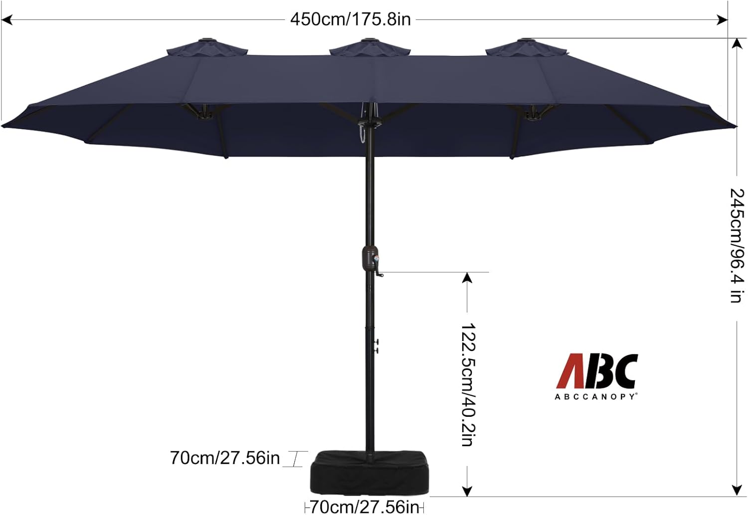 ABCCANOPY 15FT Patio Umbrella with Base, Outdoor Double-Sided Rectangle Umbrella Bonus Latch, Wights for Poolside, Lawn, Backyard (Navy Blue)