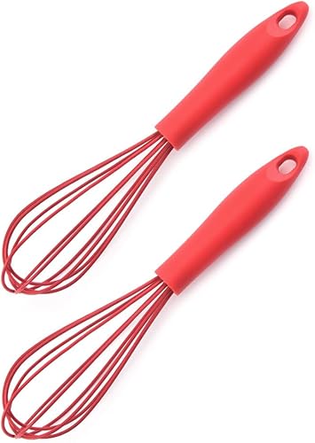 Batidor de silicona (paquete de 2), batidor comercial de alambre de globo antiarañazos para cocinar, batidor manual de huevos, espumador de leche,