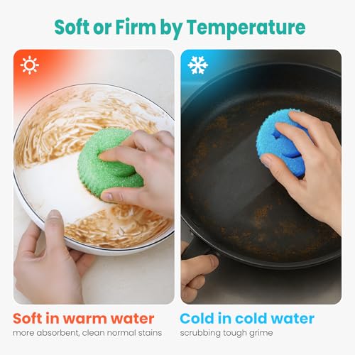 Image of HELIME Scrub Sponge Dish Scrubber, Non Scratch Multipurpose Sponges, Temperature Controlled Dual Sided Cleaning Pads, BPA Free and Odor Resistant, Safe for Kitchen, Bathroom, and Household Cleaning