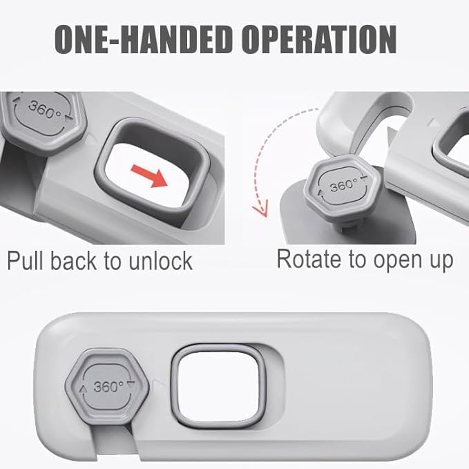 VANSHORA Child Proof Refrigerator Lock for Fridge Freezer Cabinet and Oven No Drill Self Adhesive Safety Lock for Baby Proofing Grey Pack of 2 1