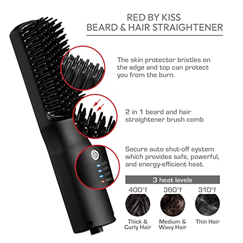 Red By Kiss HC16 Beard & Hair Straightener, Secure Auto Shut-Off, 2 In 1 Heated Straightening Beard Brush 360 Degree Swivel Cord Temperature Adjustable thumb #2