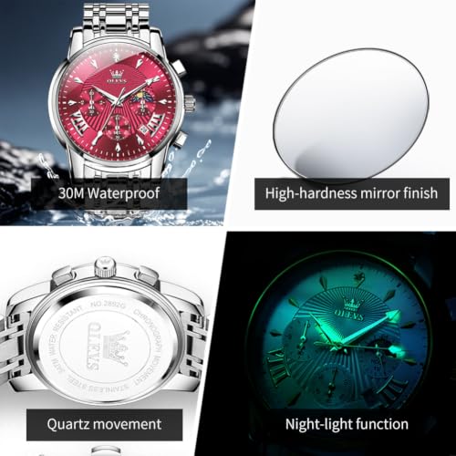 Image of OLEVS Watch for Men Classic Business Dress Analog Quartz Stainless Steel Waterproof Luminous Date Diamond Men Silver Watch