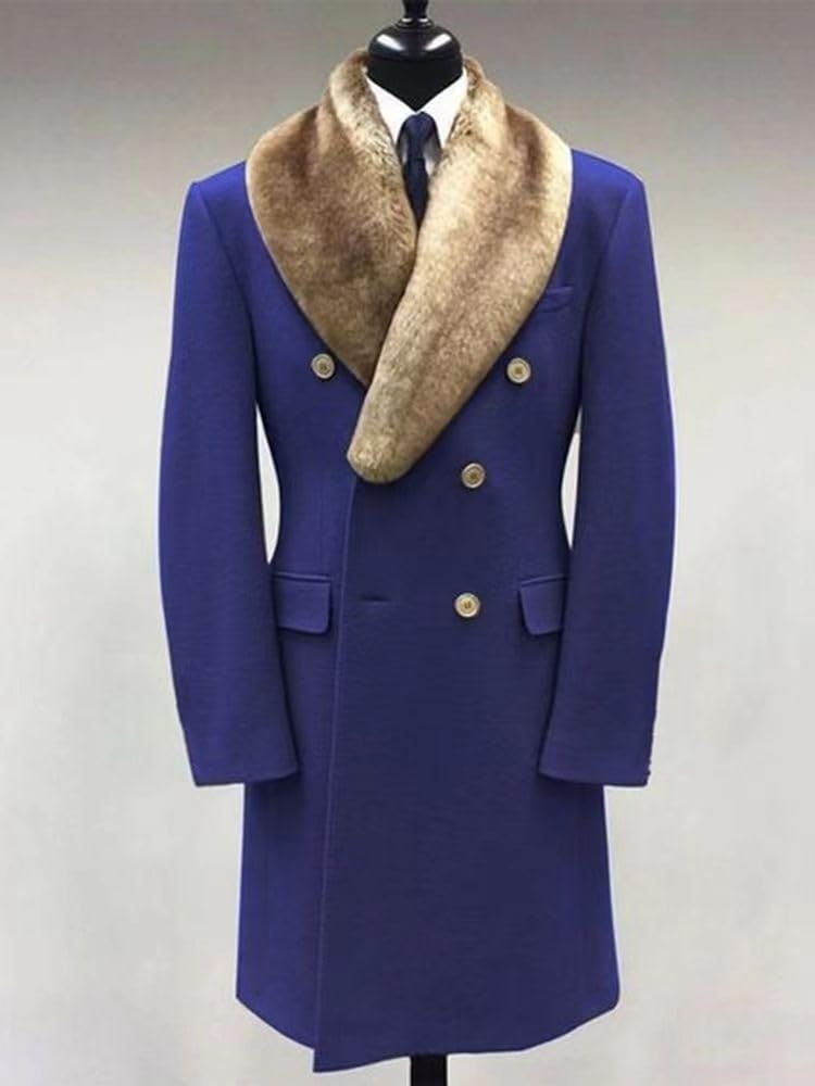 Cappotto doppiopetto da uomo, cappotti da pisello per uomo | Cappotto in pelliccia sintetica con collo a scialle giacche sottili britanniche morbido e caldo trench cappotto invernale da