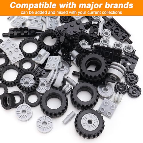 XUHN 90er Set Räder und Achsen Autoreifen Fahrwerksteile Technik Räder Reifen Felgen und Achs Set Kompatibel mit den wichtigsten Marken Ideal Teile für Fahrzeugkonstruktionen