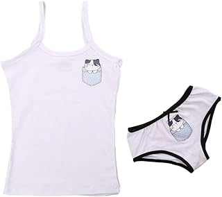 طقم توب وبانتي داخلي للبنات بلون أبيض