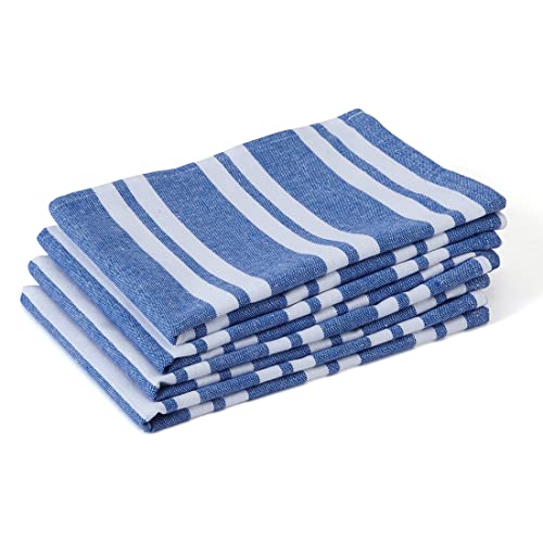 Image of Encasa XO Kitchen Towels Cotton Pack of 4 | 70x45 cm, Franca Blue Stripes - Dish Cloths | Highly Absorbent Cleaning & Wiping Cloths for Kitchen | Reusable Tea Towels