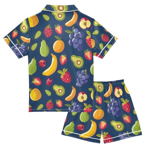 ALAZA Cartoon Strawberry Banana Fruit Pajamas Satin Pajama Set Short Sleeve Button Down Sleepwear2